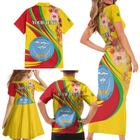 Personalized Mali Independence Day Family Matching Short Sleeve Bodycon Dress and Hawaiian Shirt Coat Of Arms With Hibiscus Sabdariffa - Wonder Print Shop