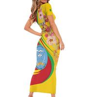 Personalized Mali Independence Day Family Matching Short Sleeve Bodycon Dress and Hawaiian Shirt Coat Of Arms With Hibiscus Sabdariffa - Wonder Print Shop