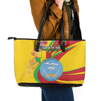 Mali Independence Day Leather Tote Bag Coat Of Arms With Hibiscus Sabdariffa - Wonder Print Shop