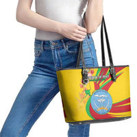 Mali Independence Day Leather Tote Bag Coat Of Arms With Hibiscus Sabdariffa - Wonder Print Shop