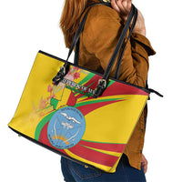 Mali Independence Day Leather Tote Bag Coat Of Arms With Hibiscus Sabdariffa - Wonder Print Shop