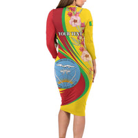Personalized Mali Independence Day Long Sleeve Bodycon Dress Coat Of Arms With Hibiscus Sabdariffa - Wonder Print Shop