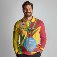 Personalized Mali Independence Day Long Sleeve Polo Shirt Coat Of Arms With Hibiscus Sabdariffa - Wonder Print Shop