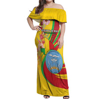 Personalized Mali Independence Day Off Shoulder Maxi Dress Coat Of Arms With Hibiscus Sabdariffa - Wonder Print Shop