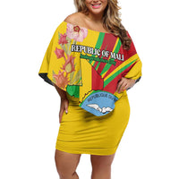 Personalized Mali Independence Day Off Shoulder Short Dress Coat Of Arms With Hibiscus Sabdariffa - Wonder Print Shop