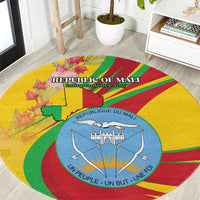 Mali Independence Day Round Carpet Coat Of Arms With Hibiscus Sabdariffa - Wonder Print Shop