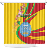 Mali Independence Day Shower Curtain Coat Of Arms With Hibiscus Sabdariffa - Wonder Print Shop