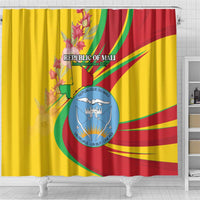 Mali Independence Day Shower Curtain Coat Of Arms With Hibiscus Sabdariffa - Wonder Print Shop