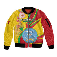 Personalized Mali Independence Day Sleeve Zip Bomber Jacket Coat Of Arms With Hibiscus Sabdariffa - Wonder Print Shop