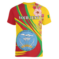 Personalized Mali Independence Day Women V-Neck T-Shirt Coat Of Arms With Hibiscus Sabdariffa - Wonder Print Shop
