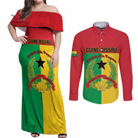 Personalized Guinea-Bissau Couples Matching Off Shoulder Maxi Dress and Long Sleeve Button Shirt Coat Of Arms Flag Style - Wonder Print Shop