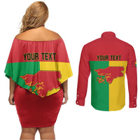 Personalized Guinea-Bissau Couples Matching Off Shoulder Short Dress and Long Sleeve Button Shirt Coat Of Arms Flag Style - Wonder Print Shop