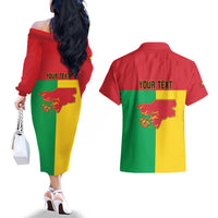 Personalized Guinea-Bissau Couples Matching Off The Shoulder Long Sleeve Dress and Hawaiian Shirt Coat Of Arms Flag Style - Wonder Print Shop