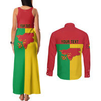 Personalized Guinea-Bissau Couples Matching Tank Maxi Dress and Long Sleeve Button Shirt Coat Of Arms Flag Style - Wonder Print Shop