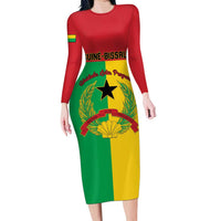Personalized Guinea-Bissau Long Sleeve Bodycon Dress Coat Of Arms Flag Style - Wonder Print Shop