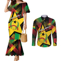 Personalized Guinea-Bissau Independence Day Couples Matching Mermaid Dress and Long Sleeve Button Shirt Coat Of Arms With Map - Wonder Print Shop