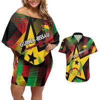 Personalized Guinea-Bissau Independence Day Couples Matching Off Shoulder Short Dress and Hawaiian Shirt Coat Of Arms With Map - Wonder Print Shop