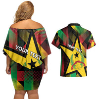 Personalized Guinea-Bissau Independence Day Couples Matching Off Shoulder Short Dress and Hawaiian Shirt Coat Of Arms With Map - Wonder Print Shop