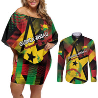 Personalized Guinea-Bissau Independence Day Couples Matching Off Shoulder Short Dress and Long Sleeve Button Shirt Coat Of Arms With Map - Wonder Print Shop