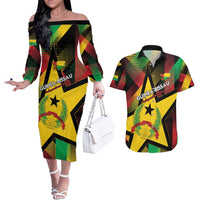 Personalized Guinea-Bissau Independence Day Couples Matching Off The Shoulder Long Sleeve Dress and Hawaiian Shirt Coat Of Arms With Map - Wonder Print Shop