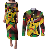 Personalized Guinea-Bissau Independence Day Couples Matching Puletasi and Long Sleeve Button Shirt Coat Of Arms With Map - Wonder Print Shop