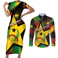Personalized Guinea-Bissau Independence Day Couples Matching Short Sleeve Bodycon Dress and Long Sleeve Button Shirt Coat Of Arms With Map - Wonder Print Shop