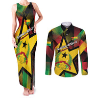 Personalized Guinea-Bissau Independence Day Couples Matching Tank Maxi Dress and Long Sleeve Button Shirt Coat Of Arms With Map - Wonder Print Shop