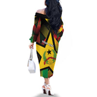 Personalized Guinea-Bissau Independence Day Family Matching Off The Shoulder Long Sleeve Dress and Hawaiian Shirt Coat Of Arms With Map - Wonder Print Shop