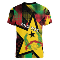 Personalized Guinea-Bissau Independence Day Women V-Neck T-Shirt Coat Of Arms With Map - Wonder Print Shop