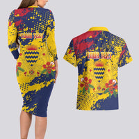 Personalized Chad Republic Day Couples Matching Long Sleeve Bodycon Dress and Hawaiian Shirt Coat Of Arms - Grunge Style - Wonder Print Shop