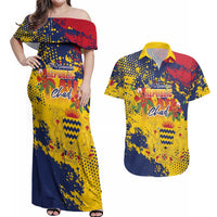 Personalized Chad Republic Day Couples Matching Off Shoulder Maxi Dress and Hawaiian Shirt Coat Of Arms - Grunge Style - Wonder Print Shop