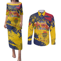Personalized Chad Republic Day Couples Matching Puletasi and Long Sleeve Button Shirt Coat Of Arms - Grunge Style - Wonder Print Shop