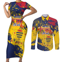 Personalized Chad Republic Day Couples Matching Short Sleeve Bodycon Dress and Long Sleeve Button Shirt Coat Of Arms - Grunge Style - Wonder Print Shop