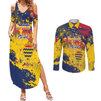 Personalized Chad Republic Day Couples Matching Summer Maxi Dress and Long Sleeve Button Shirt Coat Of Arms - Grunge Style - Wonder Print Shop