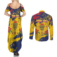 Personalized Chad Republic Day Couples Matching Summer Maxi Dress and Long Sleeve Button Shirt Coat Of Arms - Grunge Style - Wonder Print Shop