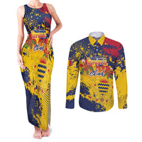 Personalized Chad Republic Day Couples Matching Tank Maxi Dress and Long Sleeve Button Shirt Coat Of Arms - Grunge Style - Wonder Print Shop