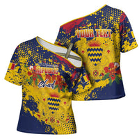 Personalized Chad Republic Day Cross Shoulder Shirt Coat Of Arms - Grunge Style - Wonder Print Shop