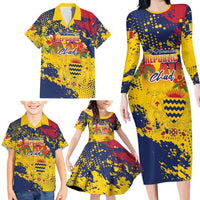 Personalized Chad Republic Day Family Matching Long Sleeve Bodycon Dress and Hawaiian Shirt Coat Of Arms - Grunge Style - Wonder Print Shop
