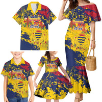 Personalized Chad Republic Day Family Matching Mermaid Dress and Hawaiian Shirt Coat Of Arms - Grunge Style - Wonder Print Shop