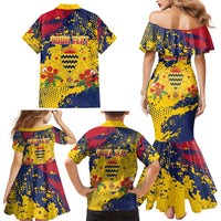 Personalized Chad Republic Day Family Matching Mermaid Dress and Hawaiian Shirt Coat Of Arms - Grunge Style - Wonder Print Shop