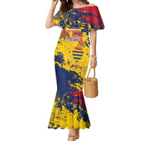 Personalized Chad Republic Day Family Matching Mermaid Dress and Hawaiian Shirt Coat Of Arms - Grunge Style - Wonder Print Shop