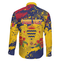 Personalized Chad Republic Day Family Matching Off The Shoulder Long Sleeve Dress and Hawaiian Shirt Coat Of Arms - Grunge Style - Wonder Print Shop