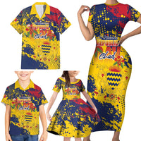 Personalized Chad Republic Day Family Matching Short Sleeve Bodycon Dress and Hawaiian Shirt Coat Of Arms - Grunge Style - Wonder Print Shop