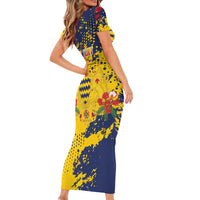 Personalized Chad Republic Day Family Matching Short Sleeve Bodycon Dress and Hawaiian Shirt Coat Of Arms - Grunge Style - Wonder Print Shop