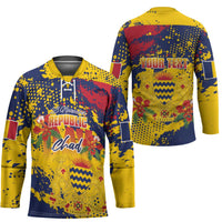 Personalized Chad Republic Day Hockey Jersey Coat Of Arms - Grunge Style - Wonder Print Shop