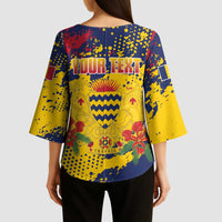Personalized Chad Republic Day Kimono Sleeve Blouse Coat Of Arms - Grunge Style - Wonder Print Shop