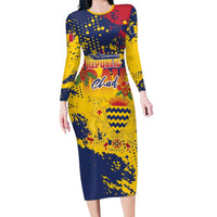 Personalized Chad Republic Day Long Sleeve Bodycon Dress Coat Of Arms - Grunge Style - Wonder Print Shop