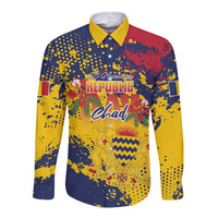 Personalized Chad Republic Day Long Sleeve Button Shirt Coat Of Arms - Grunge Style - Wonder Print Shop