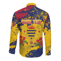 Personalized Chad Republic Day Long Sleeve Button Shirt Coat Of Arms - Grunge Style - Wonder Print Shop