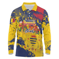 Personalized Chad Republic Day Long Sleeve Polo Shirt Coat Of Arms - Grunge Style - Wonder Print Shop